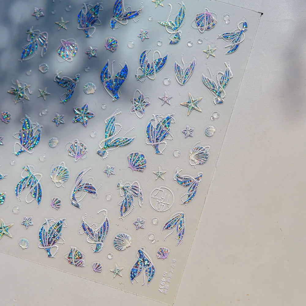 Jellyfish Schools of Fish Shoal Mermaid Tail Seahorse Dreamy Ocean Starfish Shell Coral Adhesive Nail Art Sticker Manicure Decal (ONLINE ORDER ONLY)