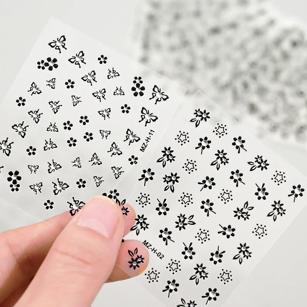 30 Sheets Cherry Blossom Nail Art Stickers White Flower Self-Adhesive Nail Decals with Assorted Floral Patterns for Manicuring * (Online Order Only)
