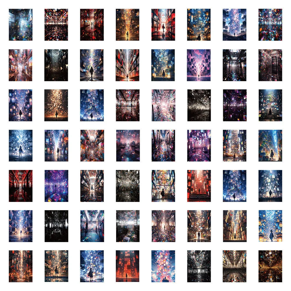 10/30/60pcs Cute Anime City View Street Night Painting Aesthetic Stickers Laptop Suitcase Phone Car Decoration Cartoon Sticker (Online Order Only)