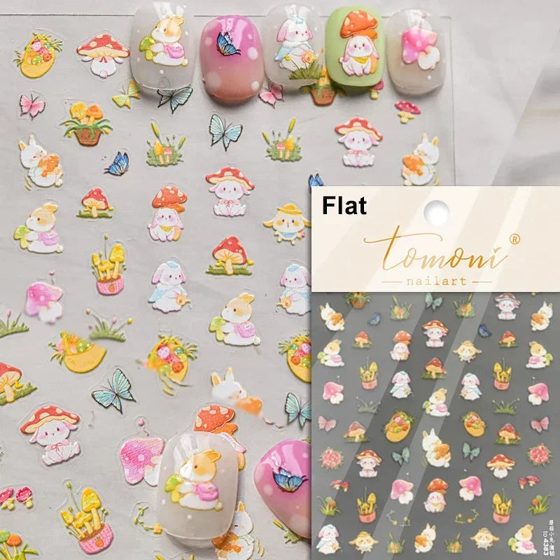 Bowknot Dog puppy Christmas Hat Strawberry Cake Food Coffee Cherry Love Heart Adhesive Nail Art Sticker Reliefs Manicure Decals (Online Order Only)