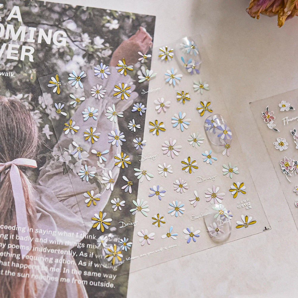 Colourful Daisy Cosmos Hot Stamping Petal Delicate and Pretty Plant Self Adhesive Nail Art Decoration Stickers Manicure Decals (ONLINE ORDER ONLY)