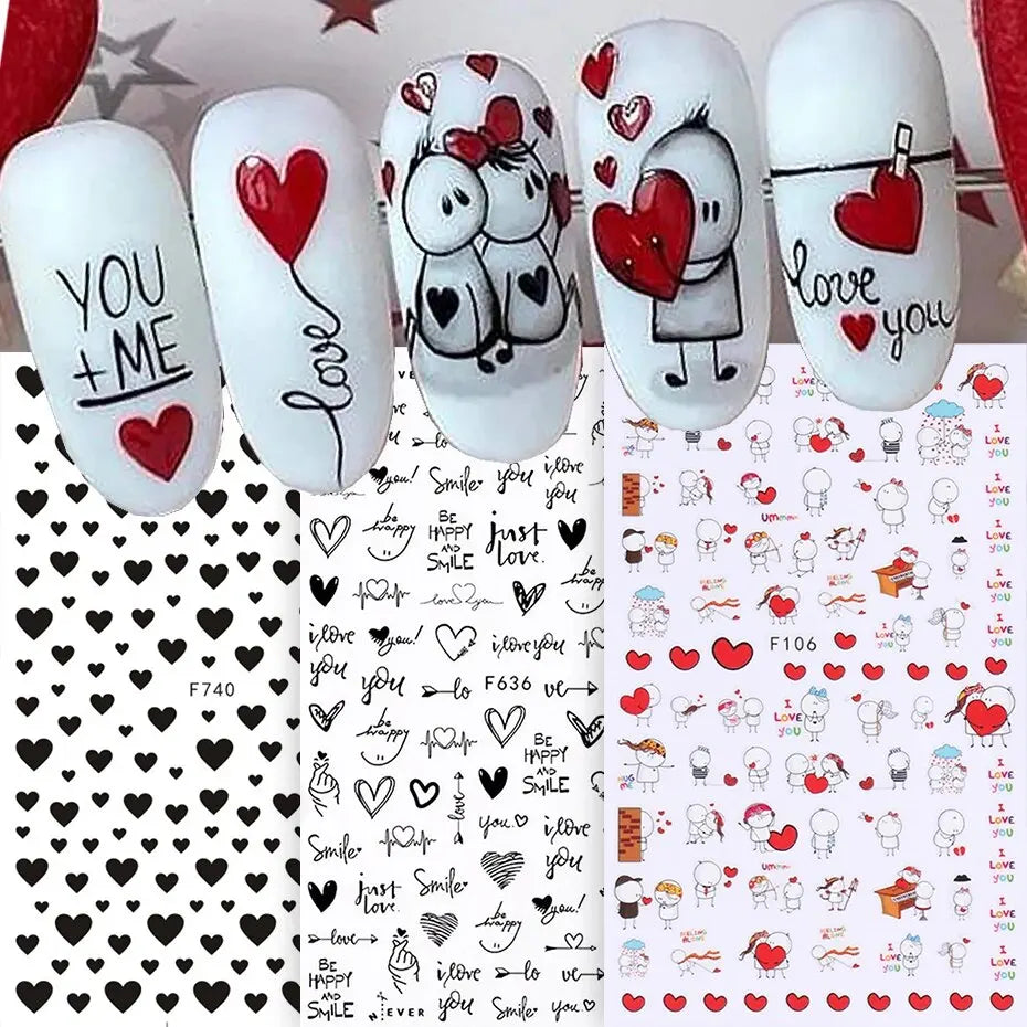 3D Valentines Nail Art Stickers - Cute Cartoon Full Wraps (Online Order Only)