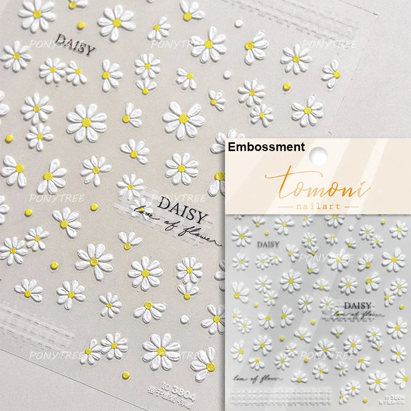 Embossed Shiny Vigor Sunflower Turnsole Vitality Butterfly Daisy Oil Painting Plant 5D Adhesive Nail Art Sticker Manicure Decals (ONLINE ORDER ONLY)