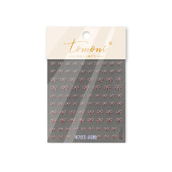 Shiny Pink Silver Gold Bowknot Tie Line Mini Delicate 3D 5D Self Adhesive Nail Art Stickers Embossment Rhinestone Manicure Decal (Online Order Only)