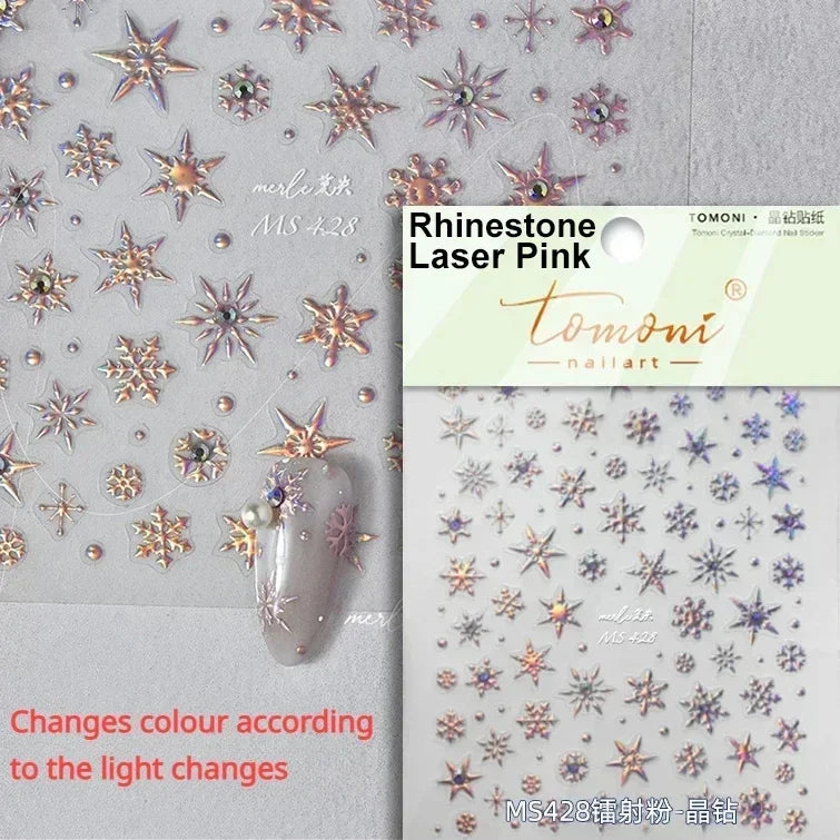 Dressy Embossment Colorful Gradient Snowflakes Laser Silver Christmas Tree Winter Bowknot Santa Nail Art Stickers Manicure Decal (Online Order Only)