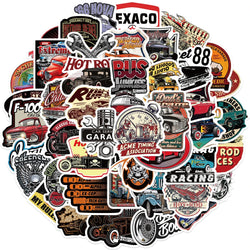 50PCS Cartoon Retro Classic Car Sticker Graffiti Waterproof Creative Trendy For Skateboard Water Cup Personalized Decal Stickers (Online Order Only)