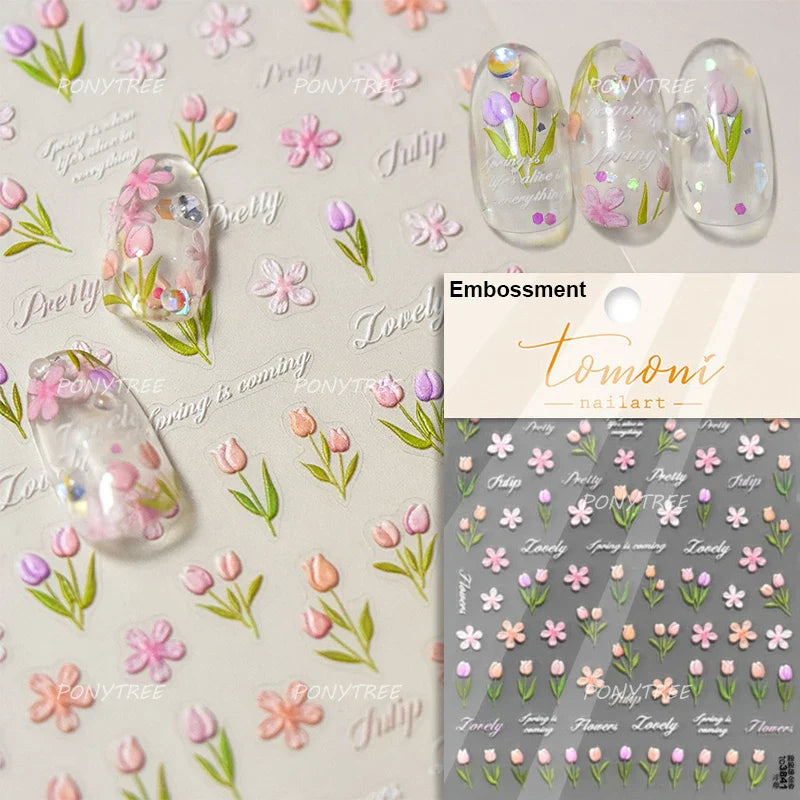 Golden Border Tulip Bloom Flower Bowknot Geometric Frame Metal Workmanship Charming Adhesive Nail Art Sticker Manicure Decals (ONLINE ORDER ONLY)