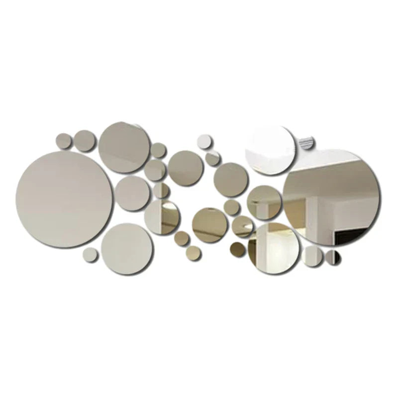 26 PCs 3D Acrylic Mirror Wall Sticker, round Mirror, DIY Bedroom, Bathroom and TV Background Room Sticker Wall Decoration (Online Order Only)