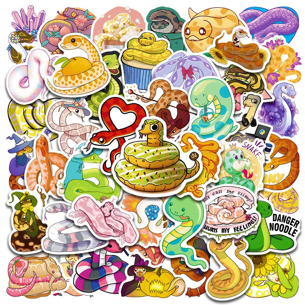 50pcs Cartoon Snake Graffiti Stickers for Helmet, Wall, DIY Decoration (Online Order Only)