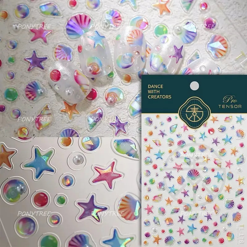Colorful Bubbles Star Shiny Dreamy Glass Shards Flat 5D Soft Embossed Relief Self Adhesive Nail Art Sticker Chic Manicure Decal (ONLINE ORDER ONLY)
