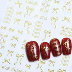 Gold Silver White Black Pink Blue Bowknot Ribbon Flat 3D Line Gird Strap Tie Elegant Charming Nail Art Stickers Manicure Decals (ONLINE ORDER ONLY)