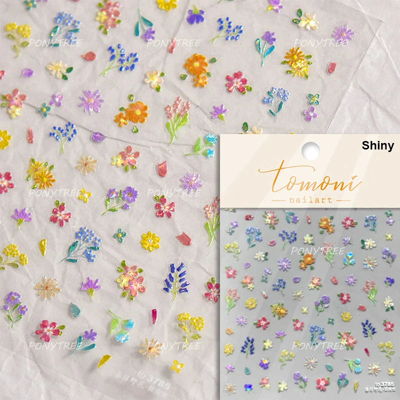 Colourful Dried Flower Petal Texture Peach Blossom Orchid Fragrant Bouquet 5D 3D Self Adhesive Nail Art Stickers Manicure Decals (ONLINE ORDER ONLY)