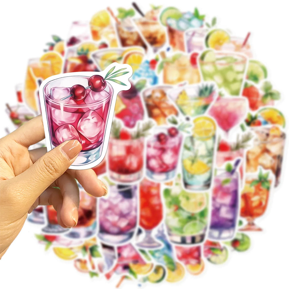 50pcs Watercolor Cocktail Stickers For Suitcase Stationery Phone Laptop Ipad DIY Sticker Scrapbooking Material Craft Supplies (ONLINE ORDER ONLY)