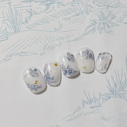 Brown Blue White Hand Drawn Sketch Plants Leaves Bowknot Butterfly Flowers Adhesive Nail Art Decoration Stickers Manicure Decals (Online Order Only)