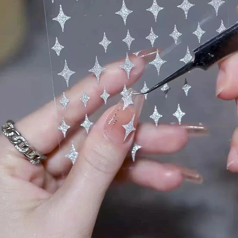 Reflective Glitter 3D Nail Stickers Love/Bear/Butterfly/Flame/Star Design Foils Sliders Manicure Decals Wraps Press on Nail Tool (ONLINE ORDER ONLY)