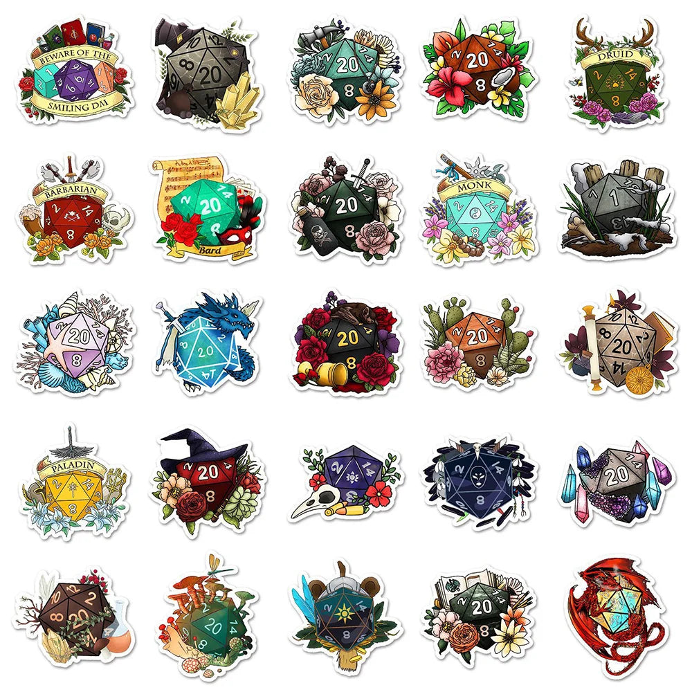 10/30/50pcs Game Dragon Dice Cartoon Stickers Cool Graffiti Sticker DIY Phone Skateboard Notebook Waterproof Decals for Kids Toy (ONLINE ORDER ONLY)