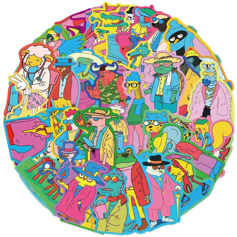50pcs Cartoon Colorful Animal Stickers For Luggage Skateboard Laptop Guitar Aesthetic Graffiti Sticker Decals Toys (ONLINE ORDER ONLY)