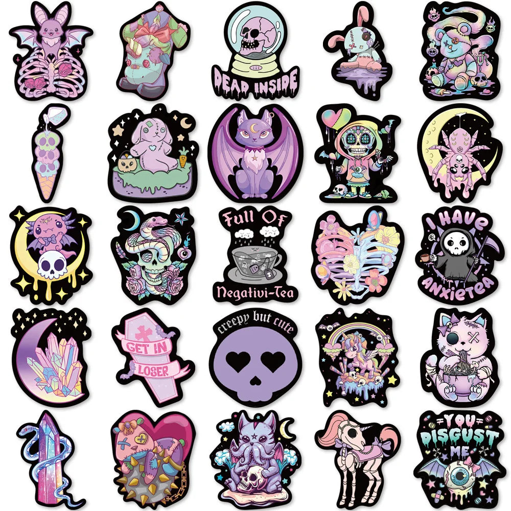 10/30/56pcs Cute Gothic Dark Horror Stickers Halloween Imp Skull Cartoon Decals for Kids Notebook Laptop Guitar Car Sticker Toy (ONLINE ORDER ONLY)