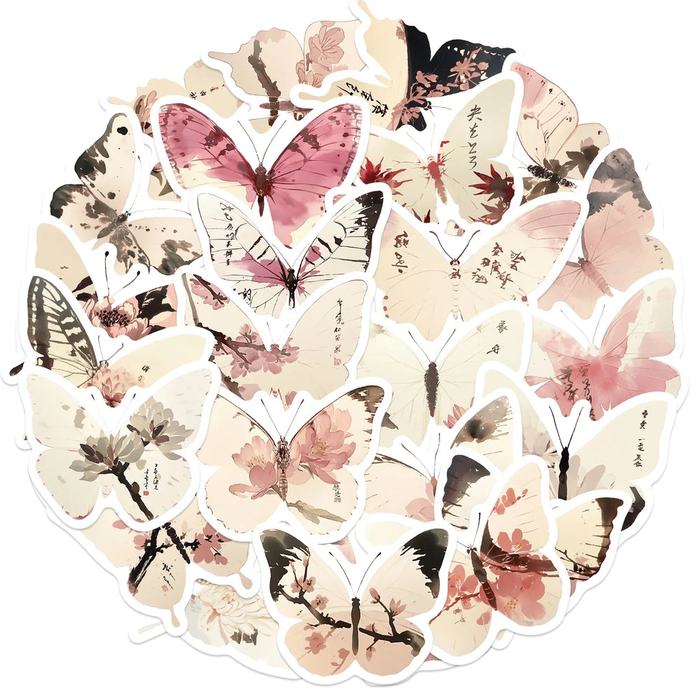 30Pcs Princess Color Aesthetic Butterfly Stickers Pack Phone Case Sticker Journal Accessories Scrapbooking Supplies (ONLINE ORDER ONLY)