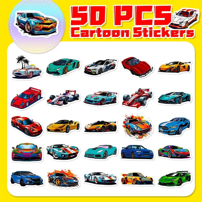 10/30/50PCS Cute Cool Car PVC Sticky Sticker Aesthetic DIY Korean Stationery Decoration Scrapbooking School Supplies for Kids (ONLINE ORDER ONLY)