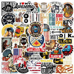 50PCS Mixed Welding Welder Graffiti Stickers For DIY Luggage Skateboard Waterproof DIY Cool Cartoon Decal Sticker Toys Gift (ONLINE ORDER ONLY)