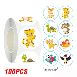 100-500pcs Round Cartoon Animal stickers for kids Teacher Reward Encourage Sticker Office Stationery for Children 1inch (Online Order Only)