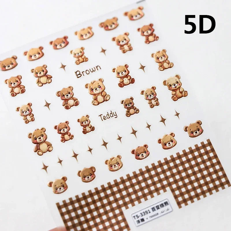 Charming Cherry's Cake Cute Bowknot Pink Blue Bear Flower Bouquet Strawberry Adhesive Nail Art Sticker Rhinestone Manicure Decal (Online Order Only)