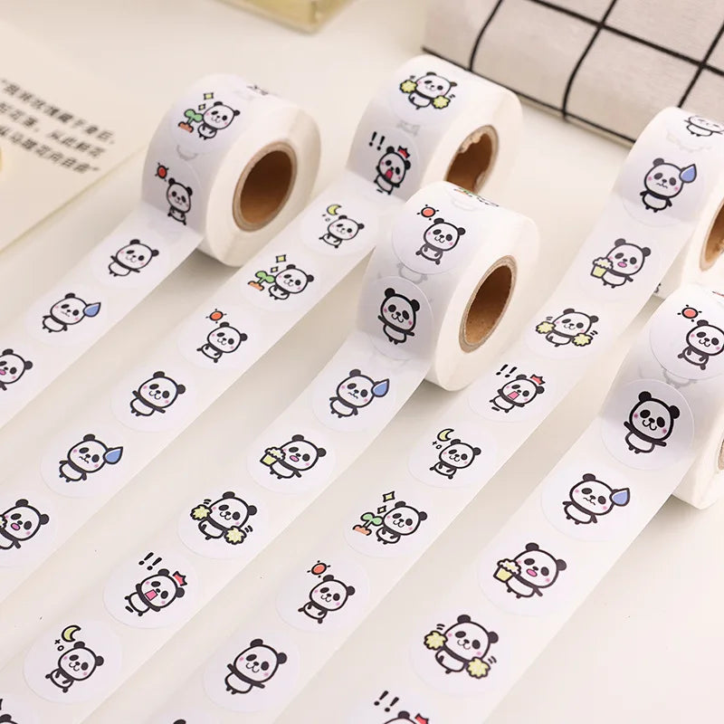 100-500Pcs Cartoon Panda Label Roll for Envelope Encourage Praise Student Work Stationery Seal Lable Children's Day Reward (ONLINE ORDER ONLY)