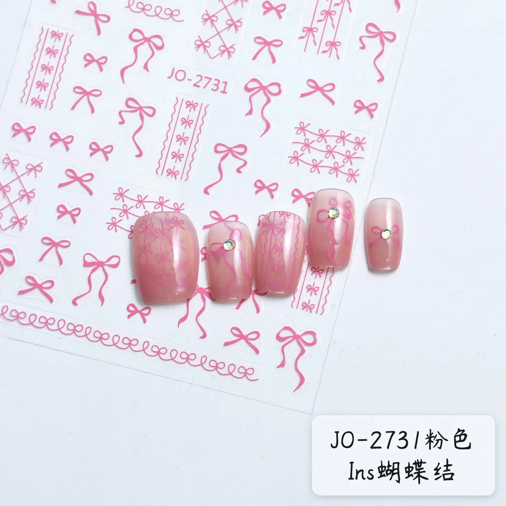 Gold Silver White Black Pink Blue Bowknot Ribbon Flat 3D Line Gird Strap Tie Elegant Charming Nail Art Stickers Manicure Decals (ONLINE ORDER ONLY)