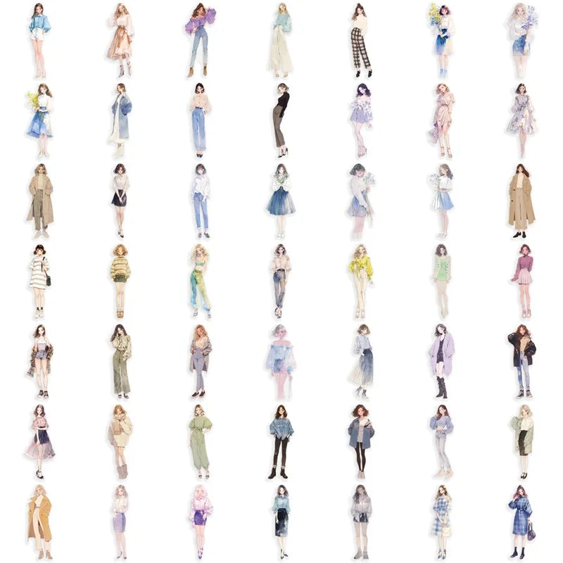 50PCS Kawaii Fashion Girl PET Sticky Sticker Aesthetic Korean Stationery DIY Decoration Scrapbooking School Supplies for Kids (ONLINE ORDER ONLY)