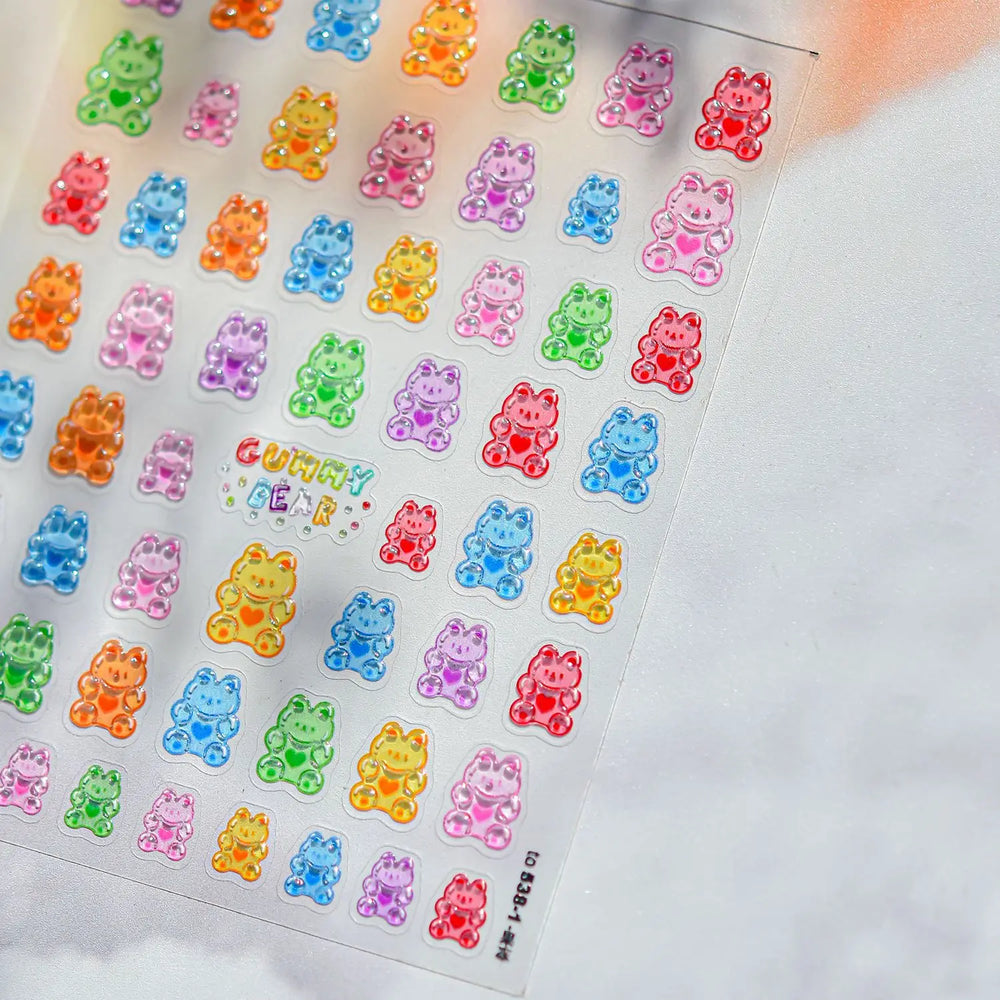 Colourful Jelly Rabbit Bunny Gummy Bear Cute Lollipop Soda Water Candy Snack Pudding Star Heart Nail Art Stickers Manicure Decal (ONLINE ORDER ONLY)