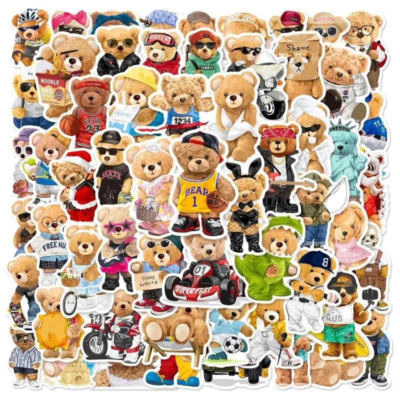 60pcs Cute Teddy Bear Stickers for Laptop, Phone, Car, Scooter, Water Bottle, Suitcase, Stationery, Refrigerator (Online Order Only)