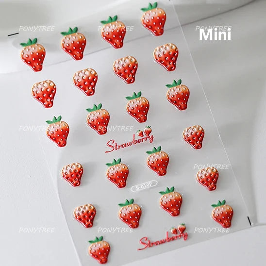 Strawberry Retro Lace Border  Flower Lovely Fruit Pearl Pendant Leaves Self Adhesive Nail Art Stickers Manicure Decal Wholesale (Online Order Only)