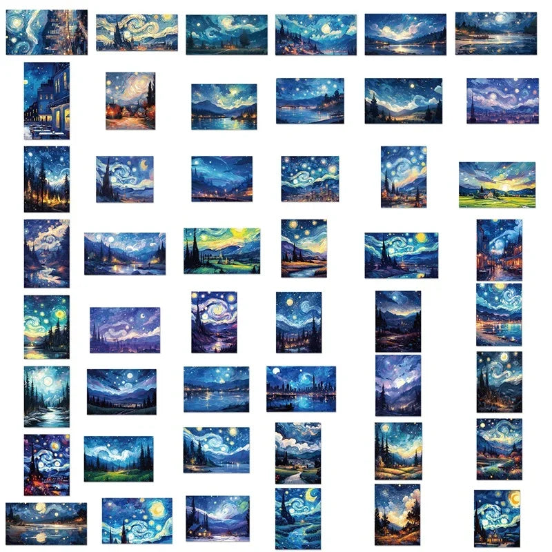 10/30/50PCS Cartoon Starry Sky Paint PVC Sticker Aesthetic Decoration Scrapbooking Sketchbook Korean Stationery School Supplies (ONLINE ORDER ONLY)