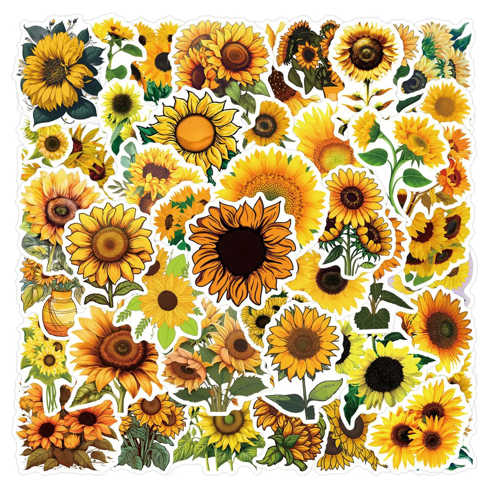 10/30/55PCS SunFlower Stickers Golden Yellow Plant Cartoon Sticker DIY Decals Scrapbook Luggage Laptap Phone Guitar Car Bike Toy (ONLINE ORDER ONLY)