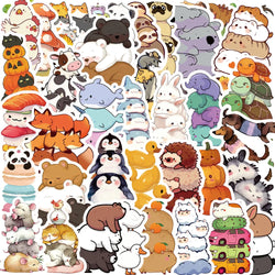 60pc Cute Cartoon Animal Waterproof Graffiti Sticker Aesthetic Decorative Luggage Cup Guitar Laptop Phone Notebook Kids Stickers (ONLINE ORDER ONLY)