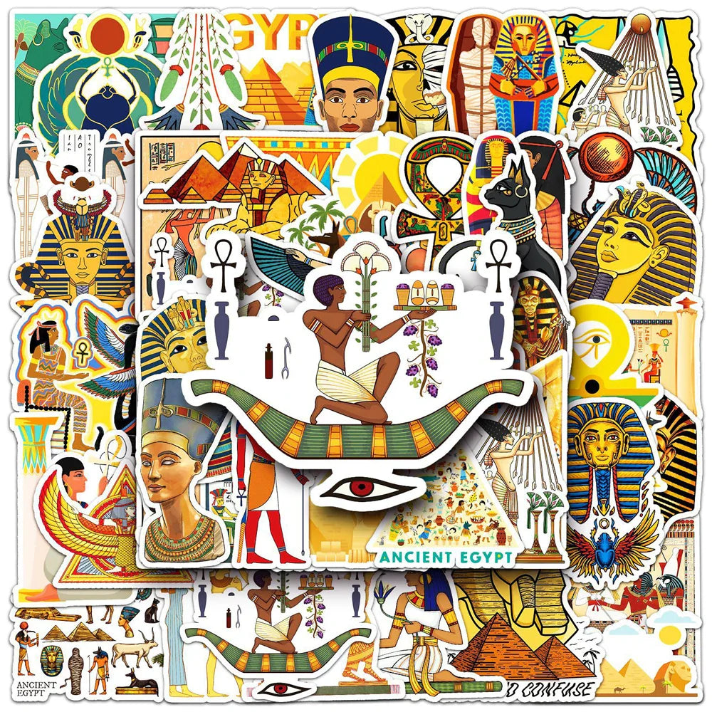 10/30/50PCS Cool Art Ancient Egypt Pharaoh Pyramid Cartoon Stickers Skateboard Laptop Phone Bike Car Waterproof Sticker Kid Toy (ONLINE ORDER ONLY)