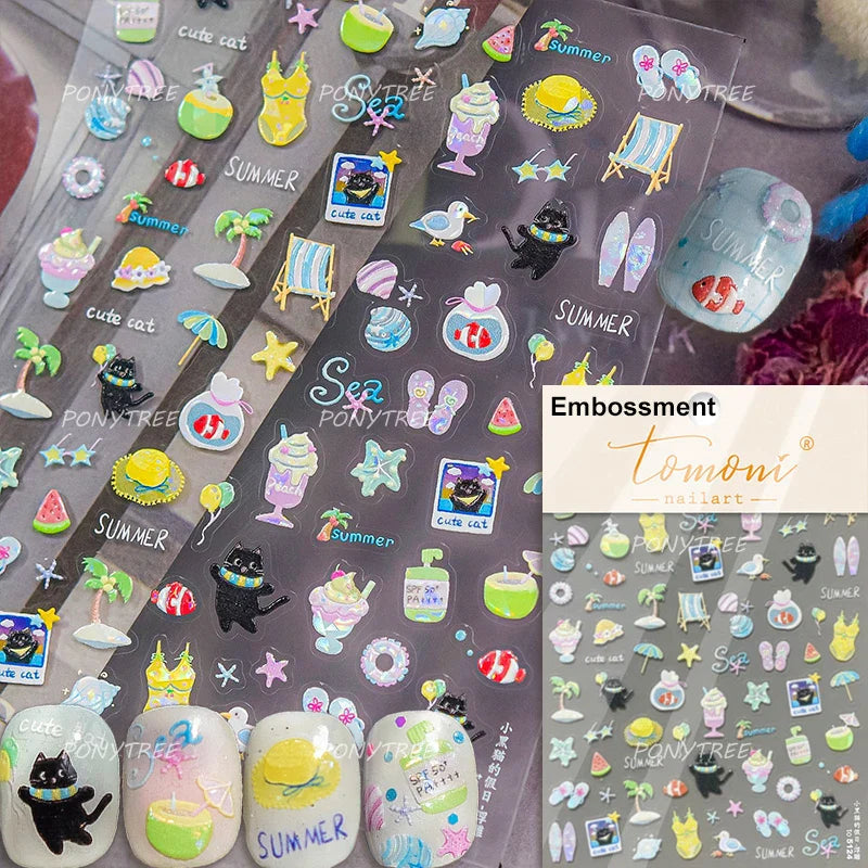 Colorful Swimsuit Bikini Fresh String Bag Vegetables Fruits Summer Beach Underwear Sunscreen Nail Art Stickers Manicure Decals (ONLINE ORDER ONLY)