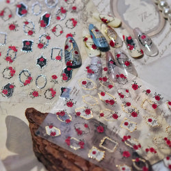 Metal Effect Rose Flower Pattern Totem Photo Frame Self Adhesive Nail Art Sticker Romantic Chic Wreath Rhinestone Manicure Decal (Online Order Only)