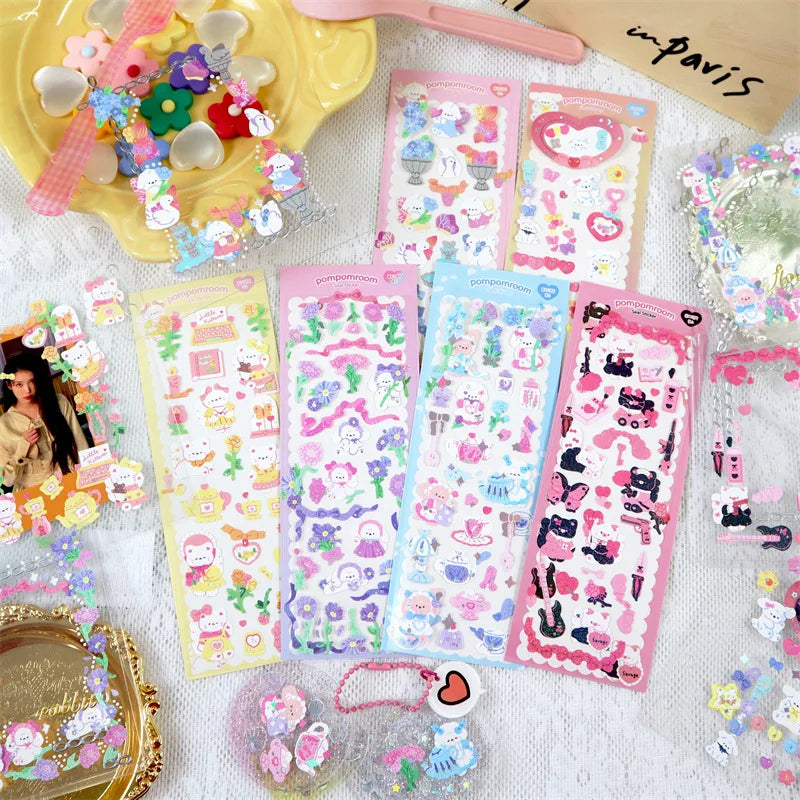 Cute Flower Animals Laser Sticker Korean INS Hand Account DIY Album Decoration Scrapbooking Stickers Kawaii Stationery (Online Order Only)