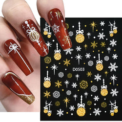 1pc Christmas Nail Sticker 3D Gold Glitter Snowflake Elk Penguin Bells Design Adhesive Nail Slider Decals Winter Manicure Decor* (Online Order Only)