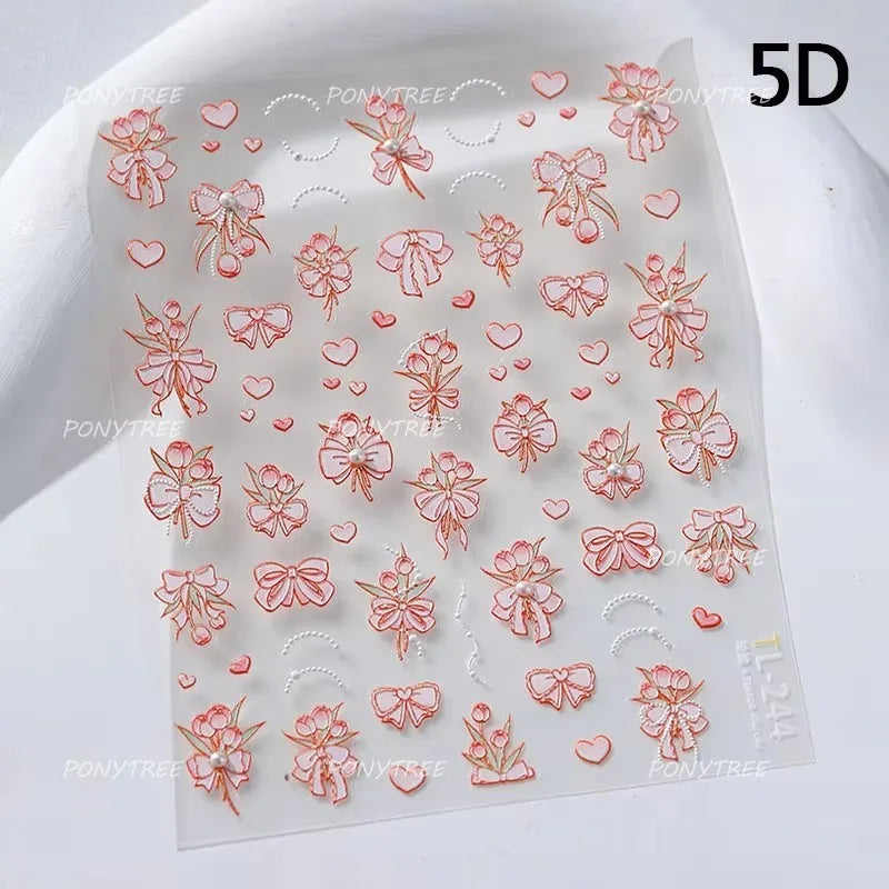 Golden Border Tulip Bloom Flower Bowknot Geometric Frame Metal Workmanship Charming Adhesive Nail Art Sticker Manicure Decals (ONLINE ORDER ONLY)
