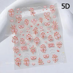 Golden Border Tulip Bloom Flower Bowknot Geometric Frame Metal Workmanship Charming Adhesive Nail Art Sticker Manicure Decals (ONLINE ORDER ONLY)