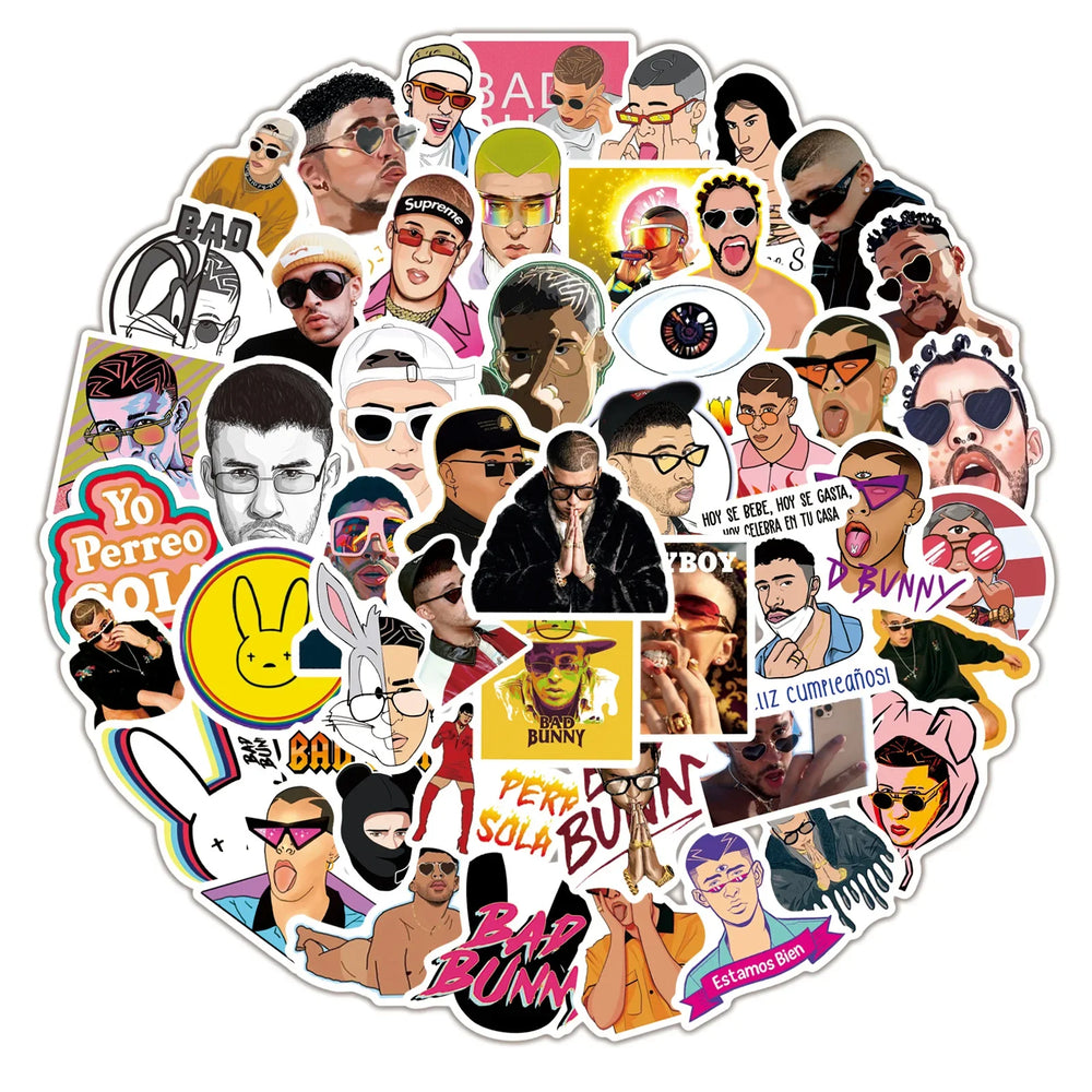 10/30/50pcs Pop Singer Bad Bunny Graffiti Sticker Scrapbook Kids Toys Pvc Laptop Waterproof Notebook Trolley Cool Decal Stickers (ONLINE ORDER ONLY)