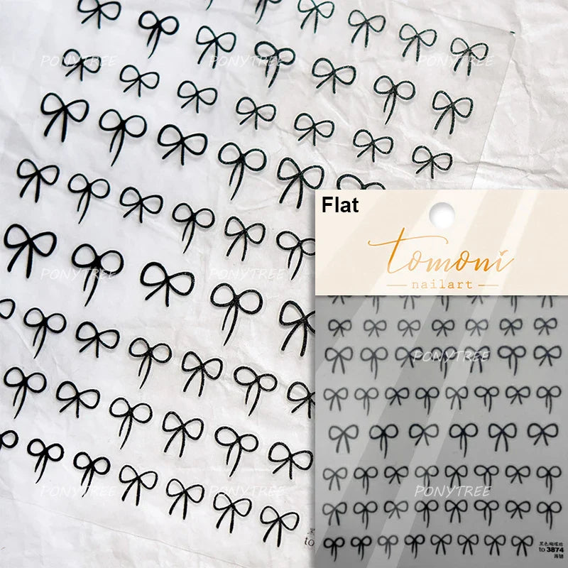 Chic Shiny Lace Pink Black White Bowknot Pearl Rhinestones Charming 3D Self Adhesive Nail Art Decoration Sticker Manicure Decals (Online Order Only)