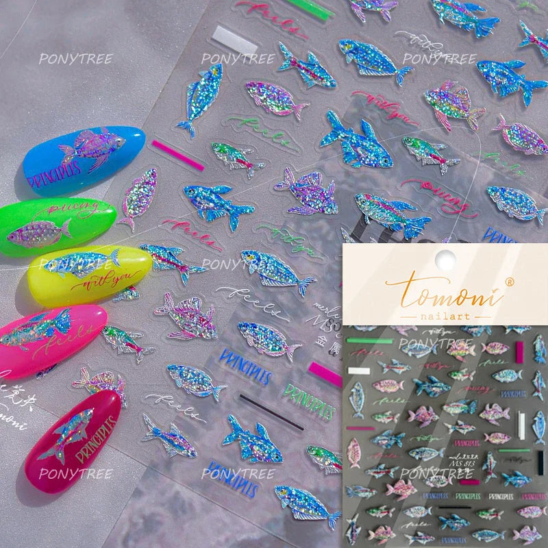 Deep Sea Animal Fish Shoal of Fish Whale Coral Dolphin Summer Beach Cute Jellyfish Bubble Bathyal Fauna Nail Art Stickers Decals (ONLINE ORDER ONLY)