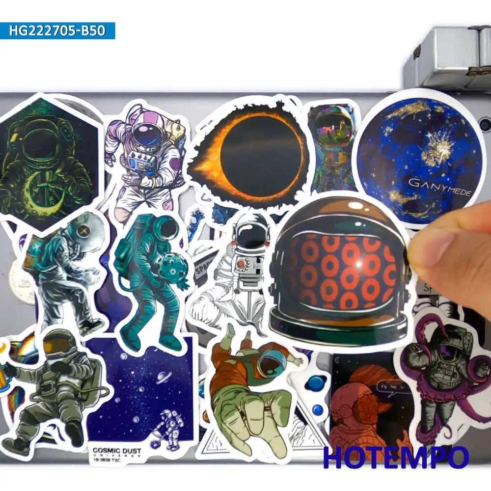 50Pieces Funny Astronaut Universe Explore Travel Waterproof Stickers for Skateboard Bike Motorcycle Car Phone Laptop Sticker Toy (Online Order Only)