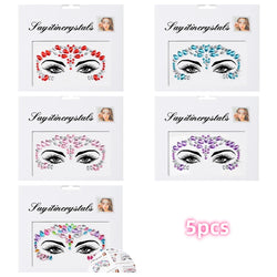 5Pcs Coloful Glitter Face Jewelry Sticker Crystal Eye Body Face Jewels Bady Makeup Tools Temporary Self-Adhesive Nail Rhinestone (ONLINE ORDER ONLY)