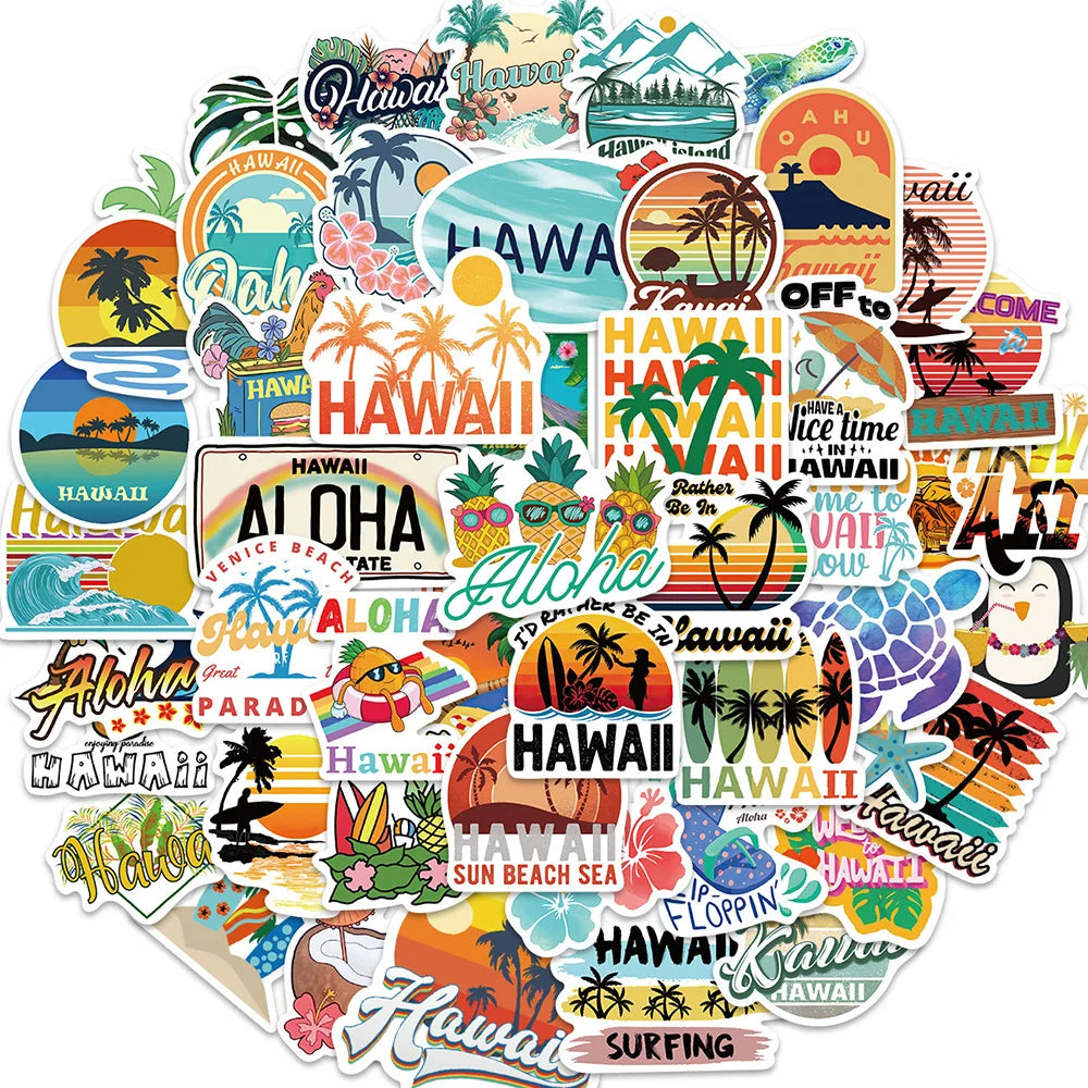 Hawaiian Cartoon Sticker Set: Phone, Laptop, Luggage, Skateboard Decals for Kids (Online Order Only)