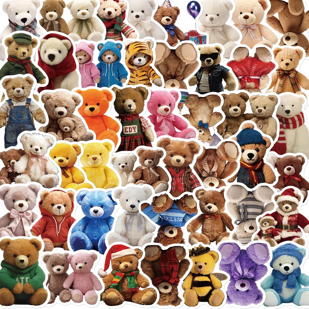 50PCS Cartoon Anime Kawaii Bear Stickers Plush For Water Bottle Laptop Skateboard Scrapbook Luggage Kids Sticker Waterproof PVC (Online Order Only)